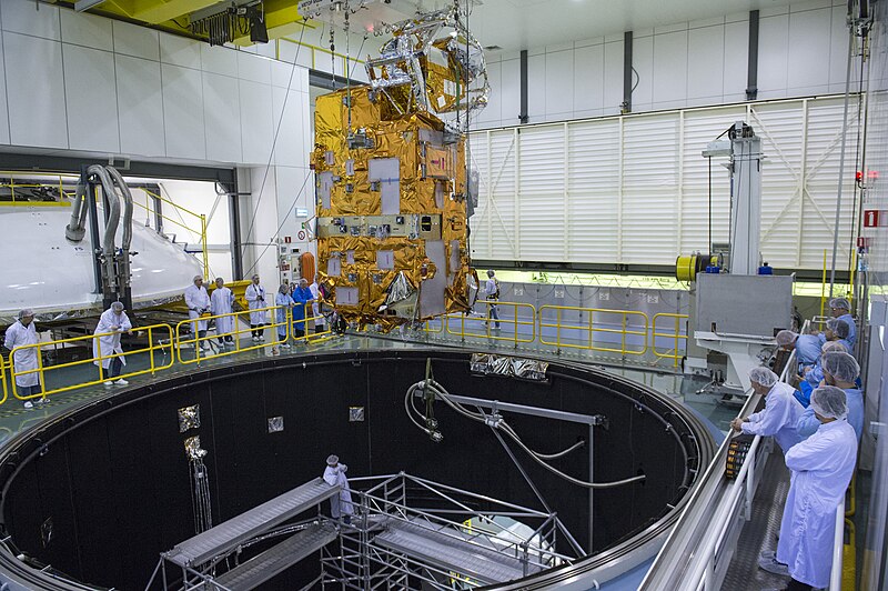 MetOp-C's payload module being lowered into Large Space Simulator, 2017.