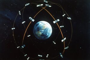 An artist's Global Concept of the Navstar satellites. Combined Military Service Digital Photographic Files.