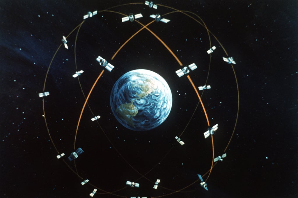 An artist's Global Concept of the Navstar satellites. Combined Military Service Digital Photographic Files.